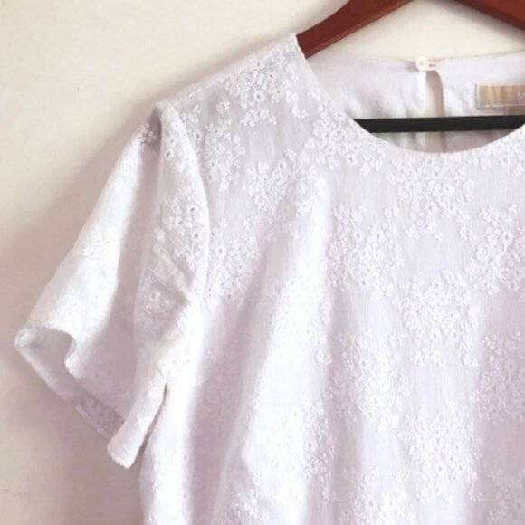 michael michael kors Dress L Eyelet Puff Sleeve White Cocktail Event Bridal Trip - Picture 3 of 12